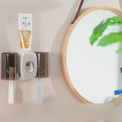 Tooth Brush Holders Set with Toothpaste Dispenser Wall Mounted